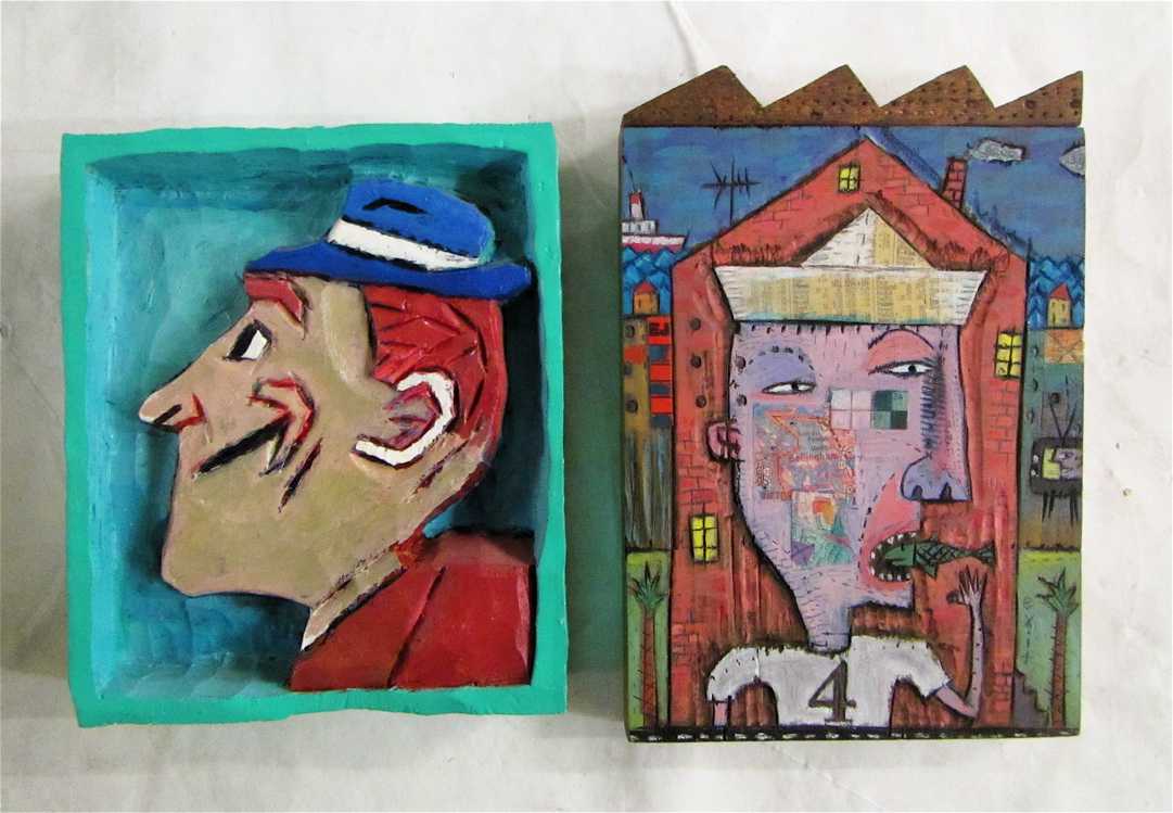 Appraisal: TWO CARVED AND PAINTED WOOD PORTRAITS David Nez Massachusetts Maryland