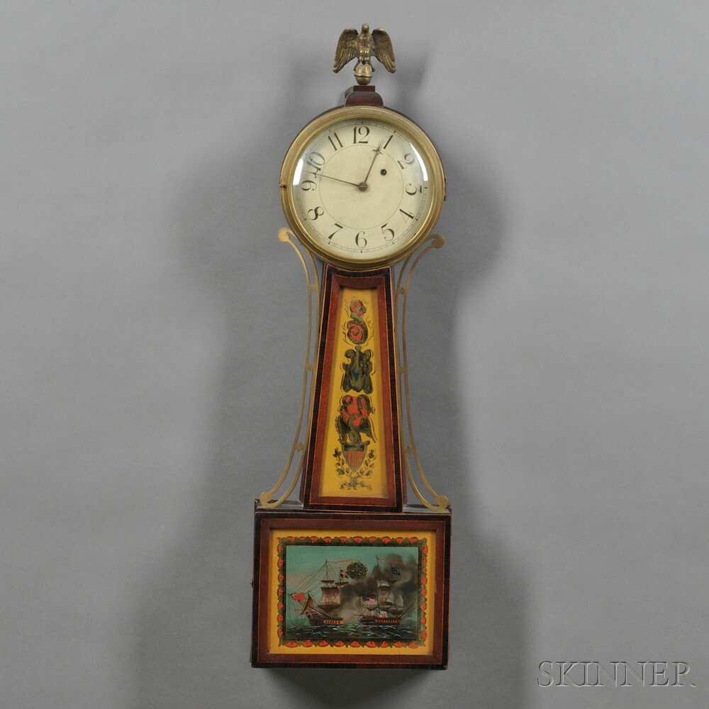 Appraisal: Federal Inlaid Mahogany Eglomise Patent Timepiece possibly Concord Massachusetts c