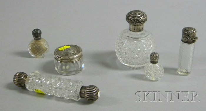 Appraisal: Six Silver-mounted Colorless Cut Glass Perfumes and Colognes