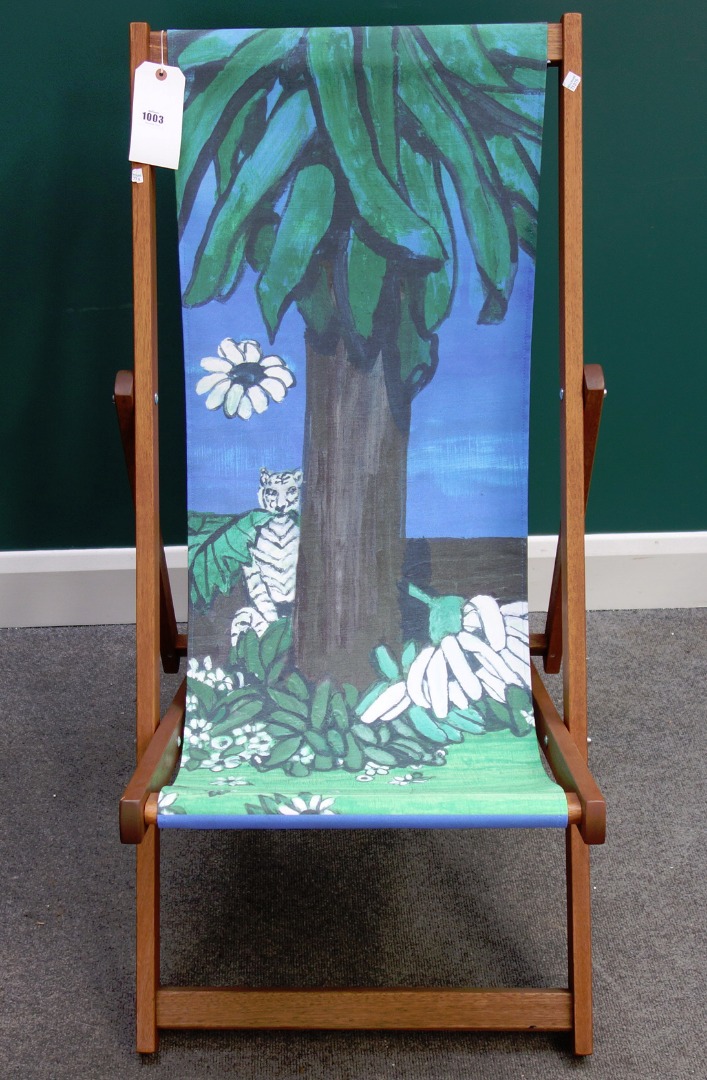 Appraisal: A modern deckchair printed with a design after Fleur Cowles