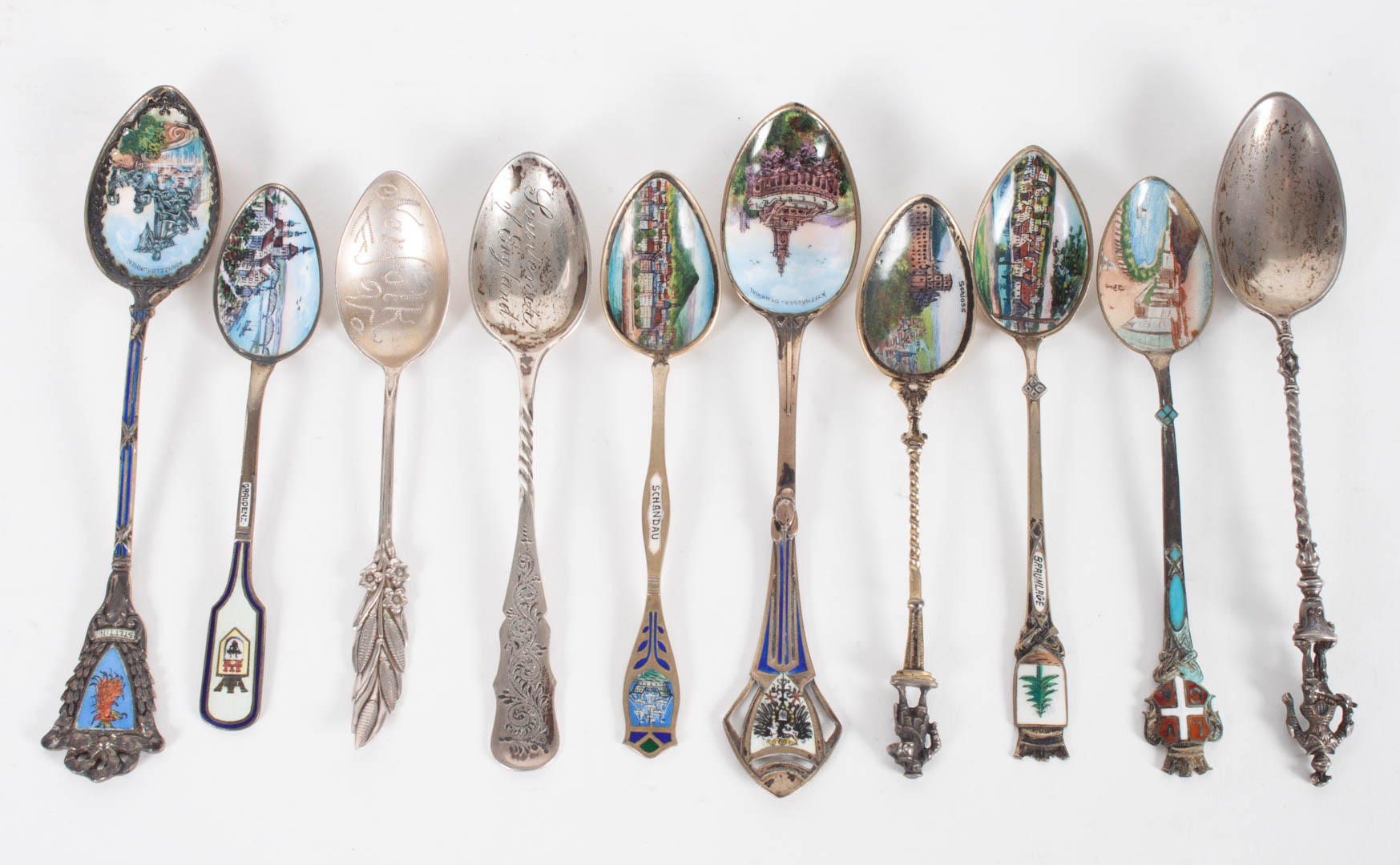 Appraisal: Continental American silver souvenir spoons including German enameled silver souvenir