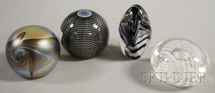 Appraisal: Four Art Glass Paperweights including an Orient Flume spiral with