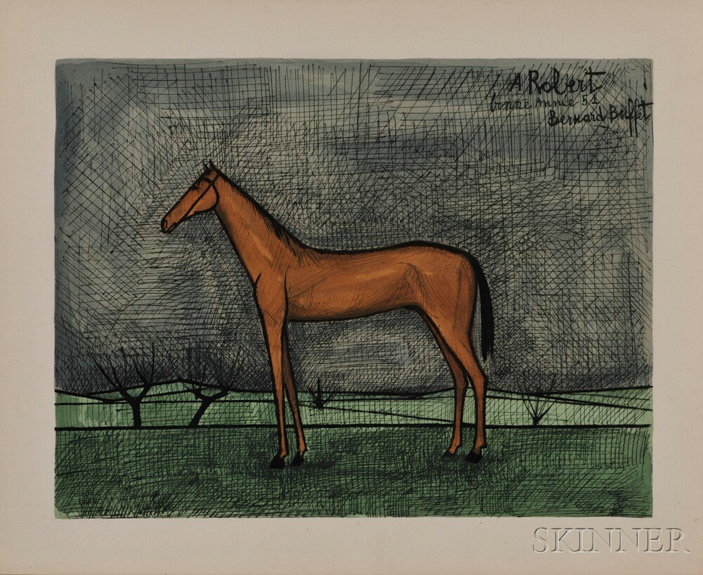 Appraisal: After Bernard Buffet French - Untitled Horse Dedicated inscribed dated