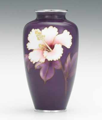 Appraisal: A Purple Cloisonne Vase with Flower Beautiful purple ground with