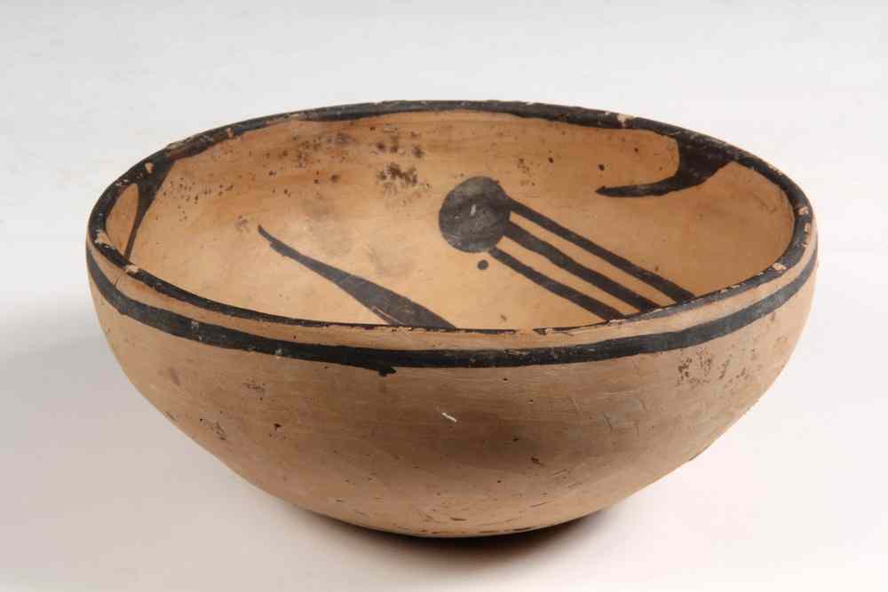 Appraisal: CHINESE BOWL-small Majiayao earthenware bowl decorated with long-tailed dots circa