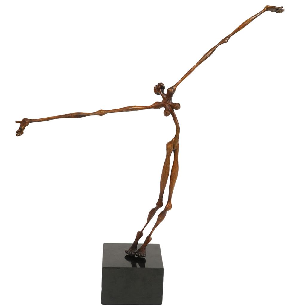 Appraisal: MODERNIST BRONZE SLIM NUDE FEMALE FIGUREBronze modernist whimsical figure of