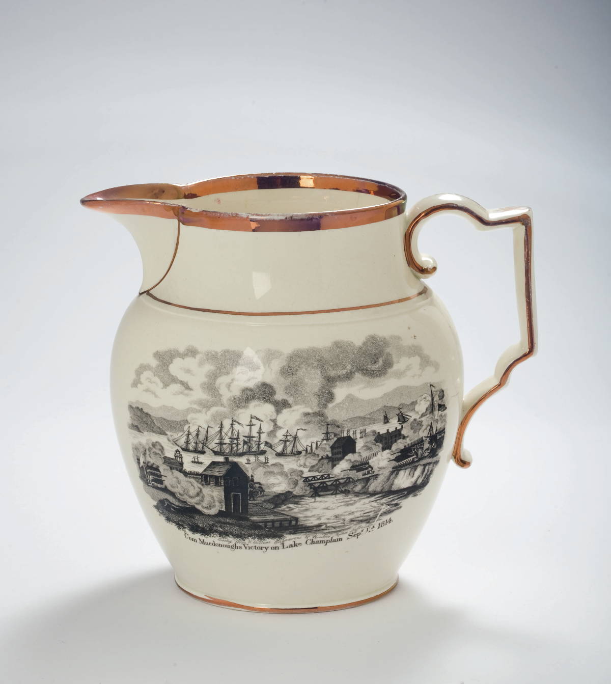 Appraisal: ENGLISH CREAMWARE PINK LUSTRE AND BLACK TRANSFER-PRINTED JUG CIRCA Printed