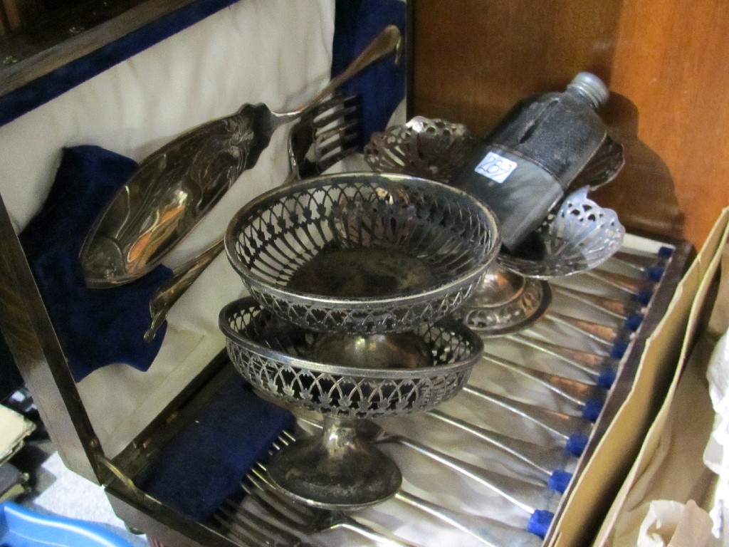 Appraisal: Lot comprising fish cutlery set three EP baskets and a