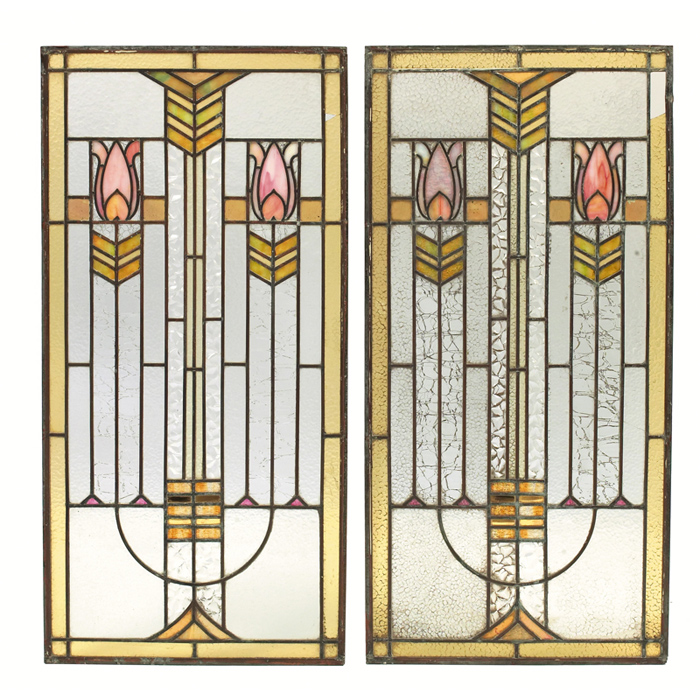 Appraisal: Arts Crafts windows set of three two shown Prairie school