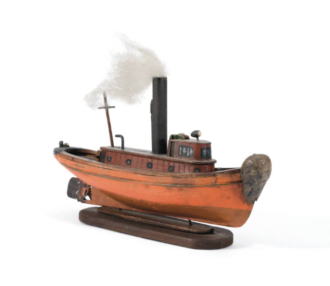 Appraisal: CARVED AND PAINTED WOOD TUG BOAT With solid carved hull