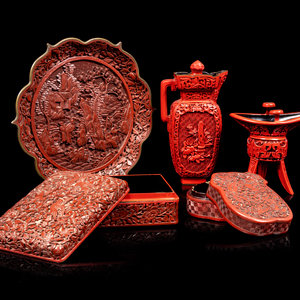 Appraisal: Five Chinese Carved Red Lacquer Articles TH- TH CENTURY comprising