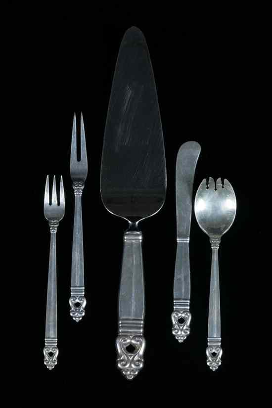 Appraisal: PIECES INTERNATIONAL STERLING SILVER FLATWARE ''Royal Danish'' pattern Including six