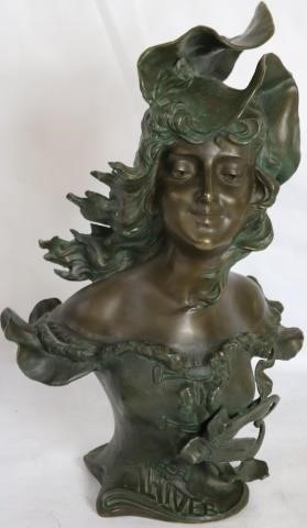 Appraisal: F IFFLAND - GERMAN BRONZE PATINATEDBUST OF A WOMAN TITLED