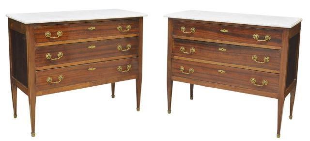 Appraisal: pair French Louis XVI style marble-top mahogany commodes late th