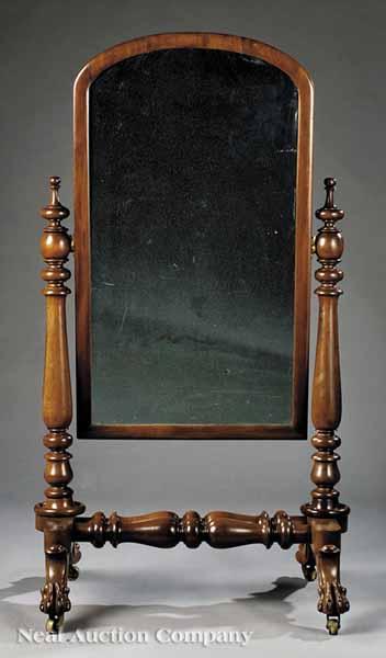 Appraisal: A William IV Carved Mahogany Cheval Mirror c arched mirror