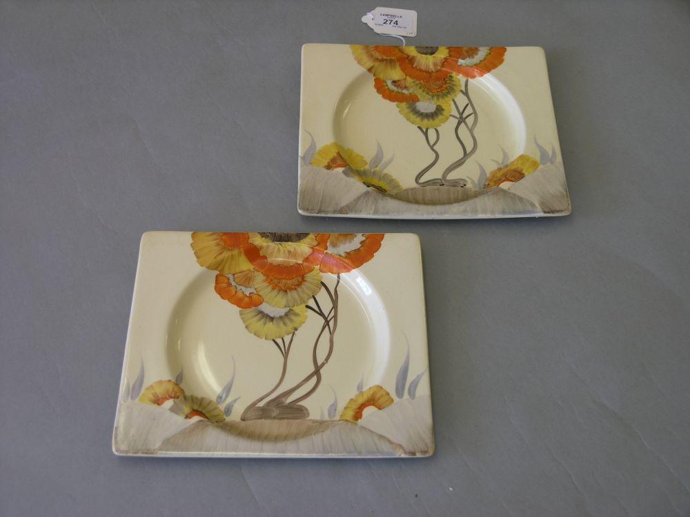 Appraisal: A pair of Clarice Cliff trencher plates 'Rhodanthe' printed Biarritz