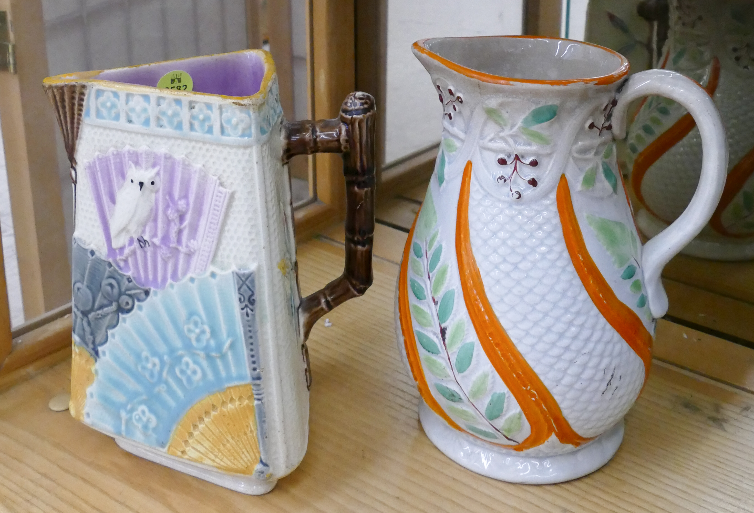 Appraisal: pc Antique Majolica Pitchers- '' approx