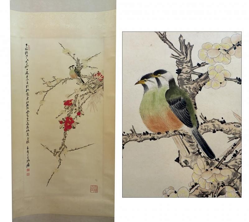 Appraisal: Chinese Painting Chinese Painting Description A pair of brightly colored