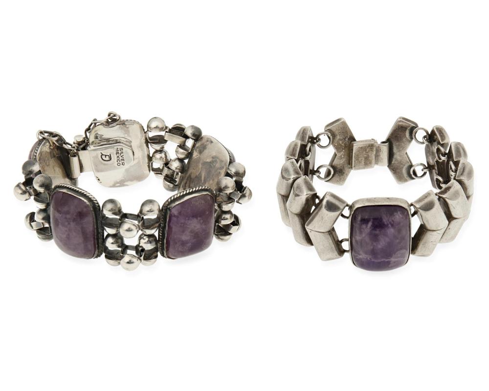 Appraisal: Fred Davis - American Two silver and amethyst bracelets pre-