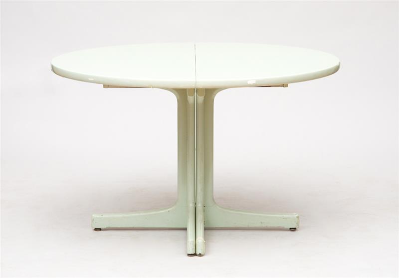 Appraisal: MODERN GREEN PAINTED DINING TABLE With extensions x in diam