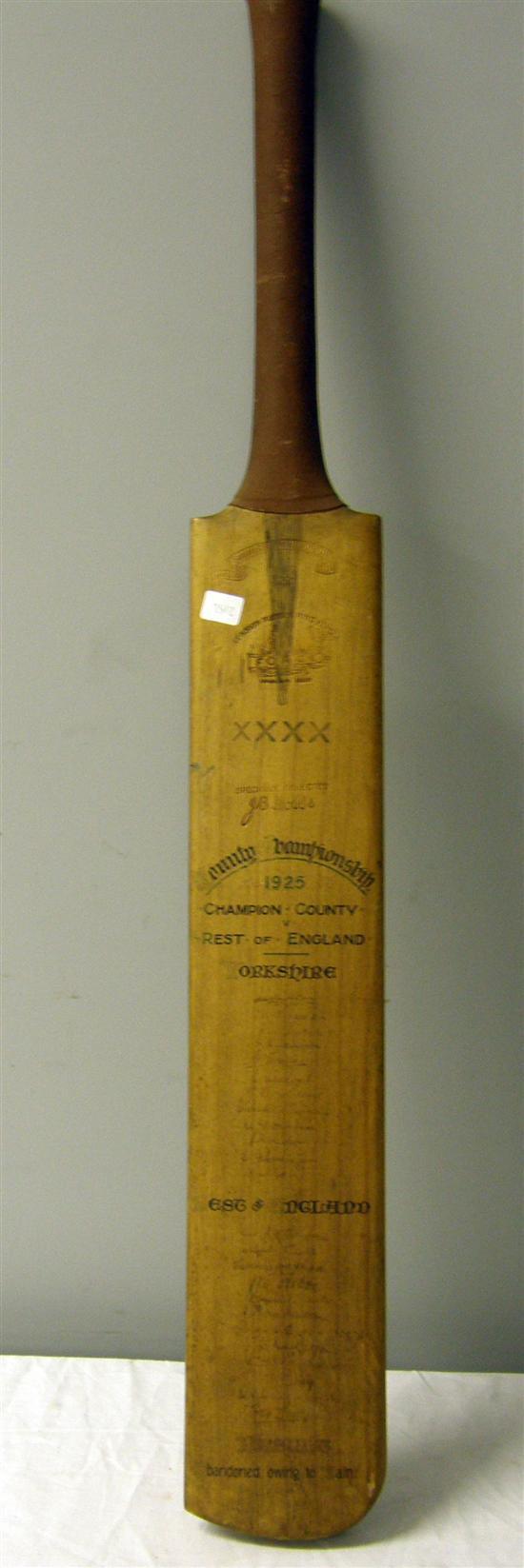 Appraisal: signed cricket bat with the champion county and the rest