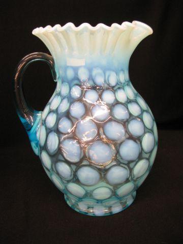 Appraisal: Blue Opalescent Art Glass Water Pitcher coin spot star crimp