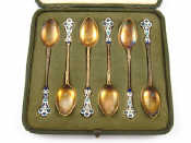 Appraisal: A set of six Norwegian gilt enamelled coffee spoons in