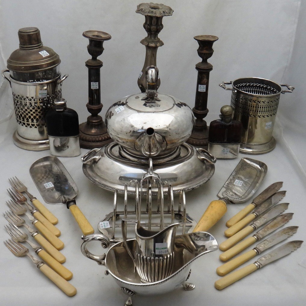 Appraisal: Plated wares comprising six pairs of fish knives and forks