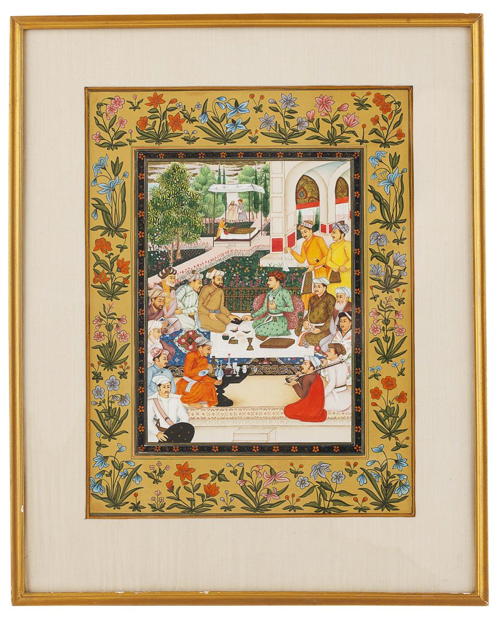 Appraisal: THREE FRAMED MUGHAL PAINTINGS comprising a pair of portraits on