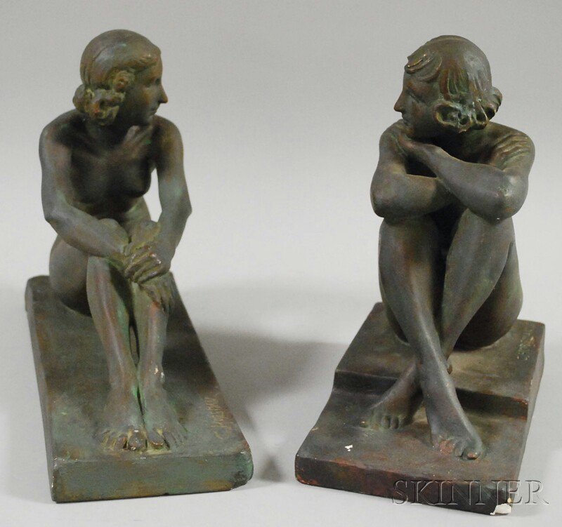 Appraisal: American School th Century Pair of Plaster Bookends of Seated