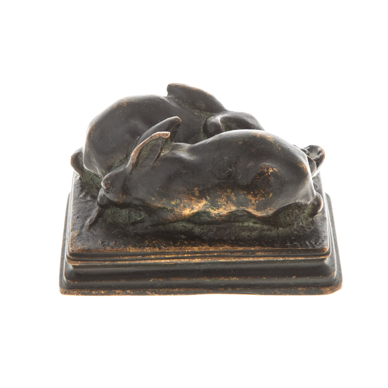 Appraisal: FRENCH MINIATURE BRONZE GROUP TWO RABBITS In the style of