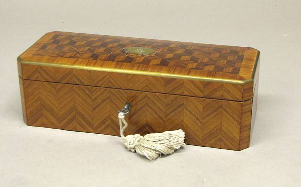 Appraisal: A French rosewood and satinwood marquetry inlaid glove box third