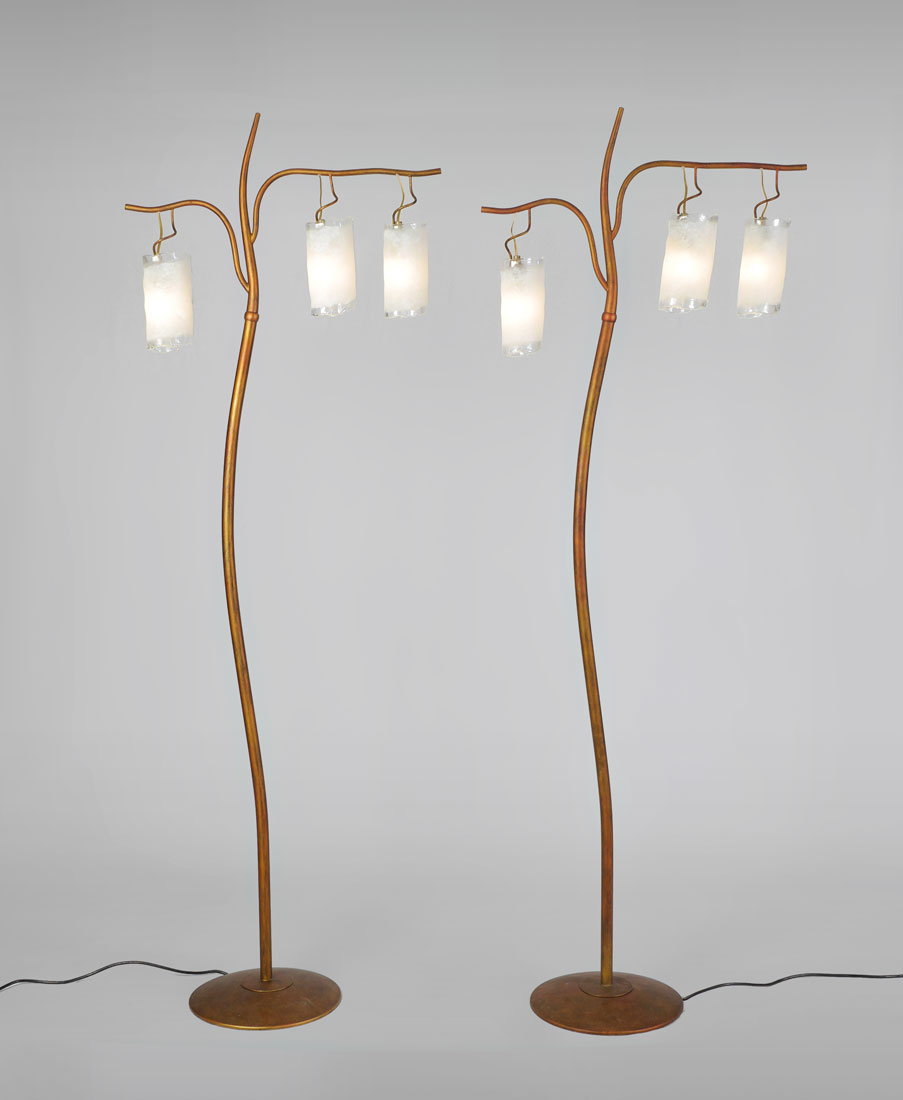 Appraisal: PAIR SIL LUX PORTO MODERNIST FLOOR LAMPS Patinated metal shaped