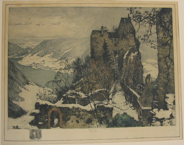 Appraisal: LUIGI KASIMIR Austrian - Etching and aquatint Aggstein Castle on