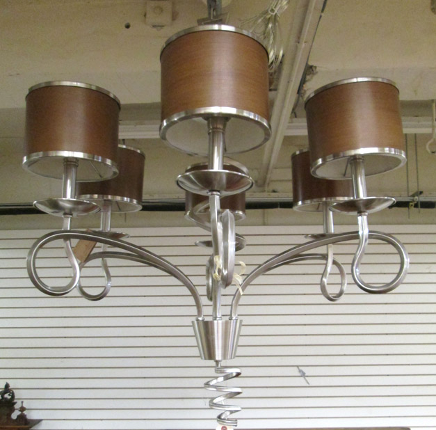 Appraisal: SIX-LIGHT MILANO CHANDELIER stainless steel finish each candlestick light concealed