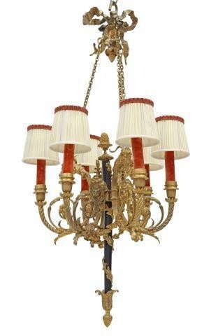 Appraisal: French Belle Epoque gilt bronze six-light chandelier signed EB to