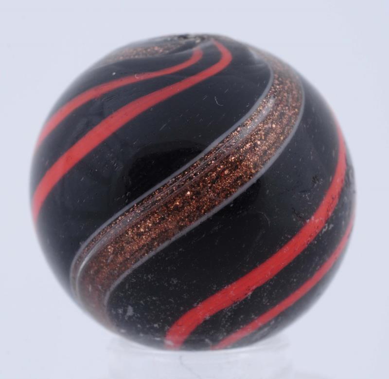 Appraisal: Black Opaque Banded Lutz Marble Black base with orange bands