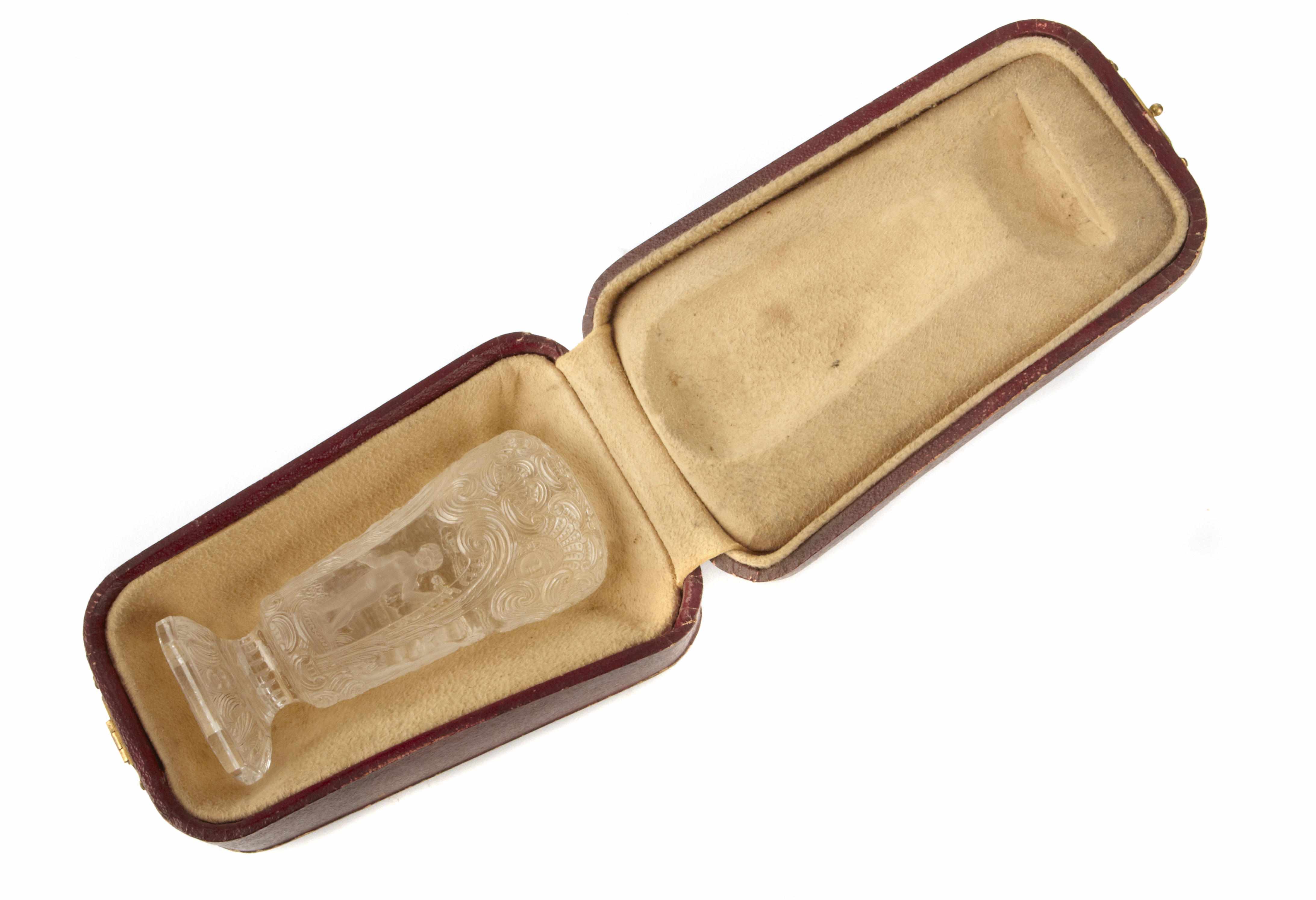 Appraisal: A rock crystal cut glass seal in a leather case