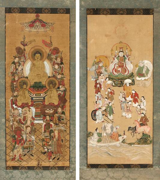 Appraisal: Two Japanese hanging scrolls Late th Early th Century Each