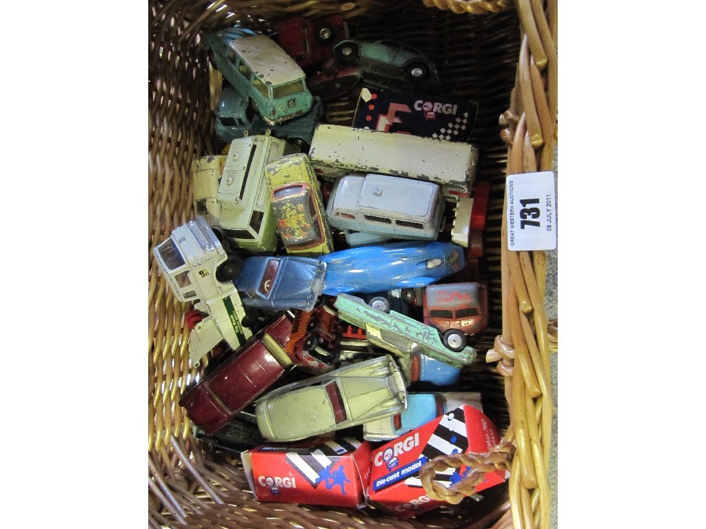 Appraisal: Lot of toy cars in a wicker basket