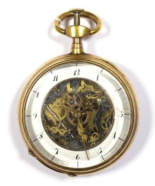 Appraisal: SKELETON MOVEMENT VERGE WATCH WITH QUARTER REPEATER ca Metal gold-plated