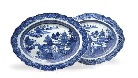 Appraisal: Pair of Canton Blue and White Porcelain Platters Estimate -