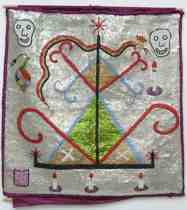 Appraisal: A Haitian Voodoo Flag Drappo or prayer flag entirely covered