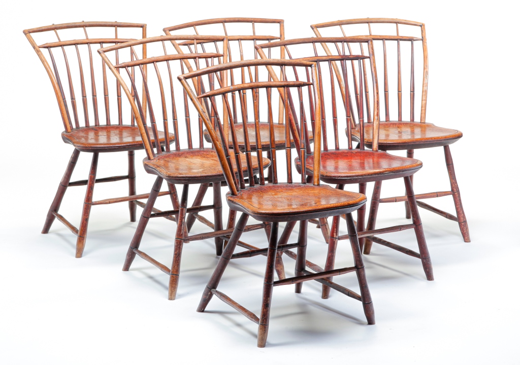 Appraisal: SIX AMERICAN BIRDCAGE WINDSOR CHAIRS First quarter th century pine