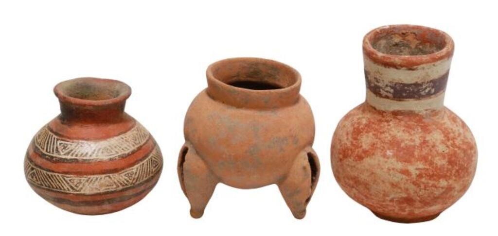 Appraisal: lot of Pre-Columbian style pottery including tripod vessel with rattle