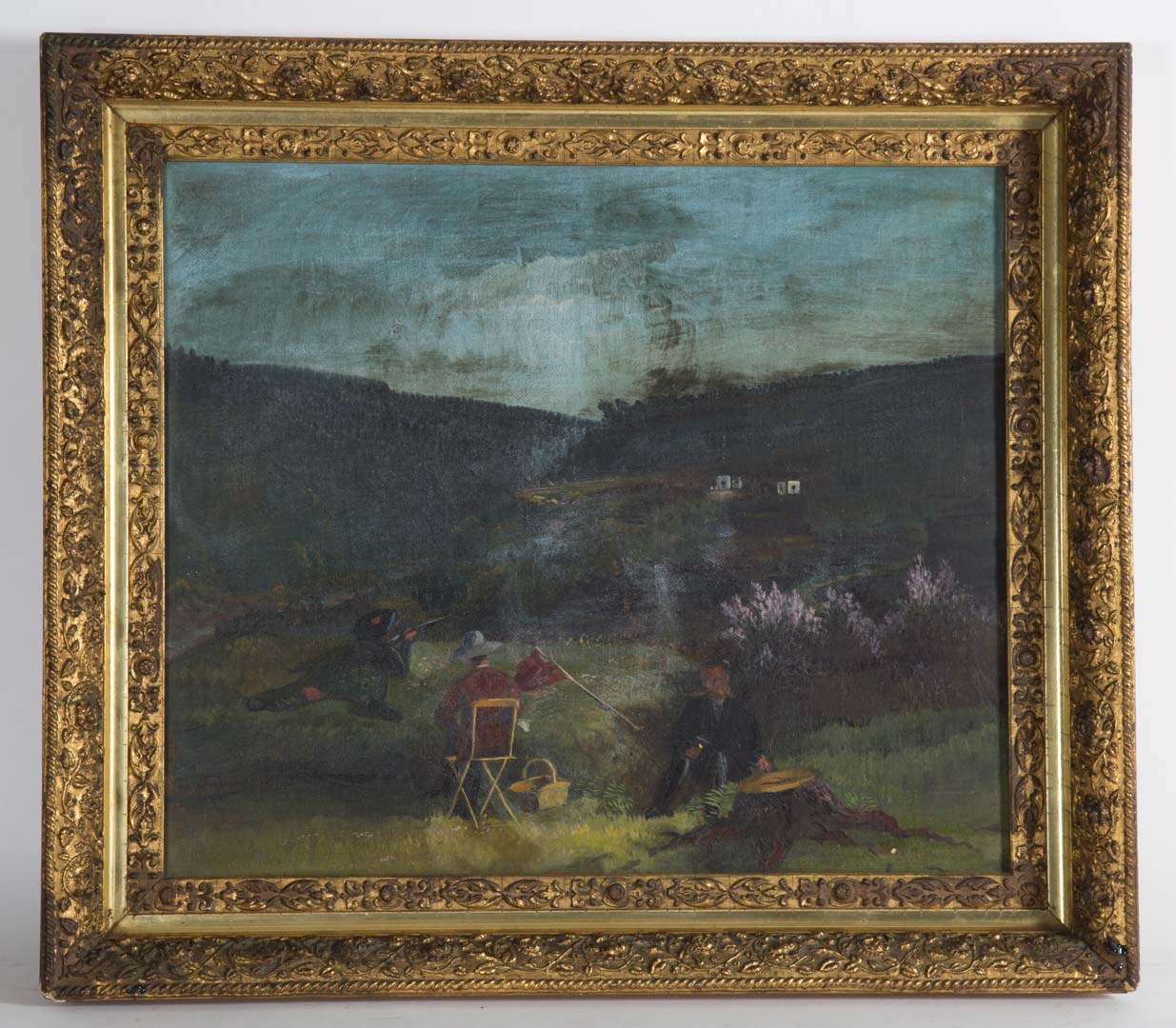 Appraisal: Framed oil on canvas of target practice painting Undernumber