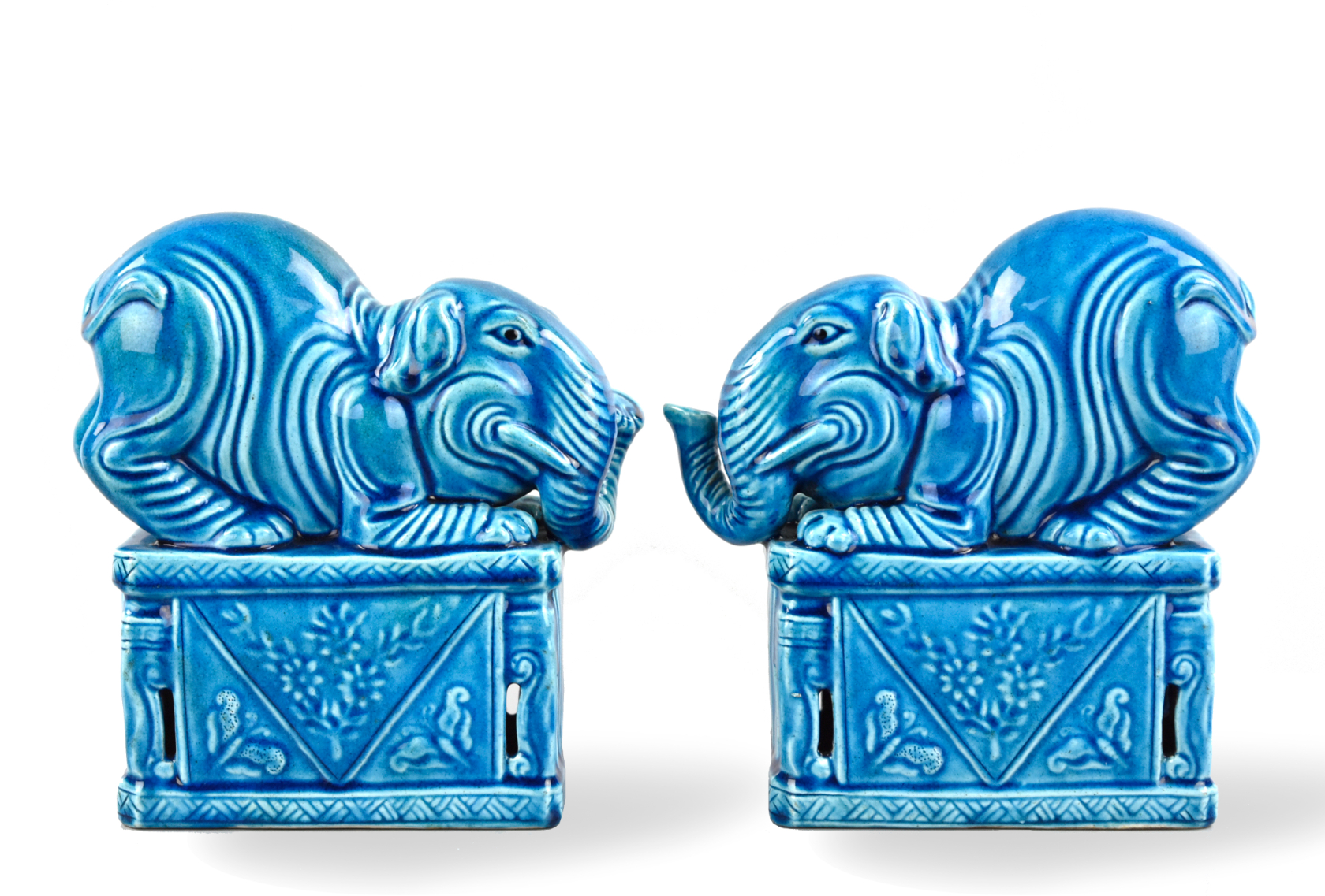 Appraisal: Chinese ROC Period a pair of peacock glazed elephant wrinkles