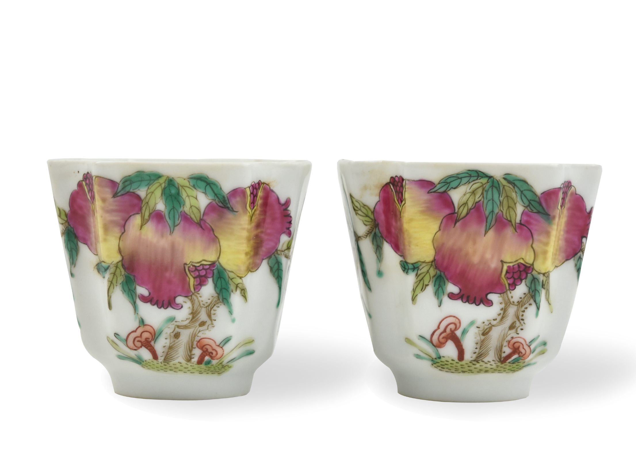 Appraisal: Chinese Guangxu mark pair of cups painted with pomegranate fruits