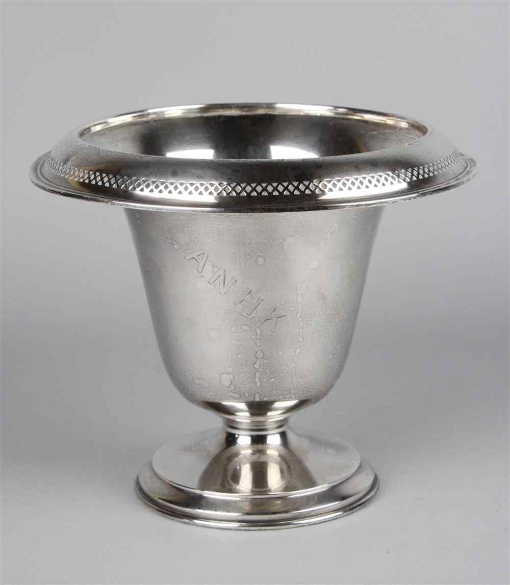 Appraisal: MERIDEN SILVER VASE No the everted rim pierced with trellis