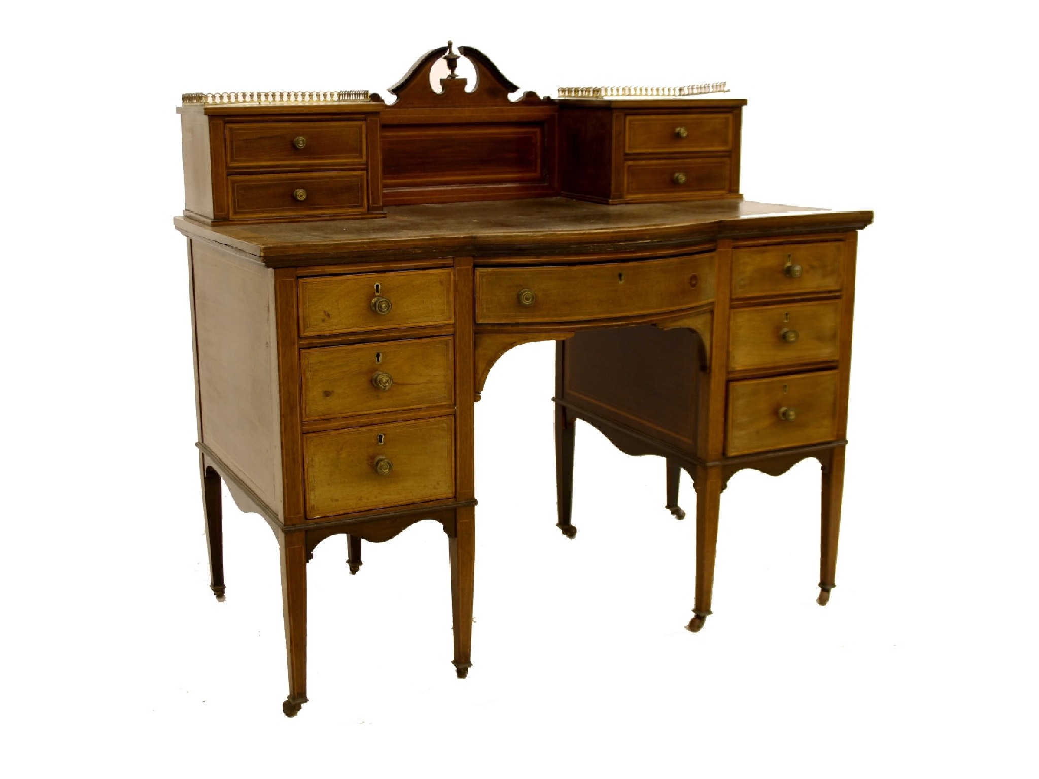 Appraisal: Edwardian mahogany and boxwood inlaid bow fronted desk the back